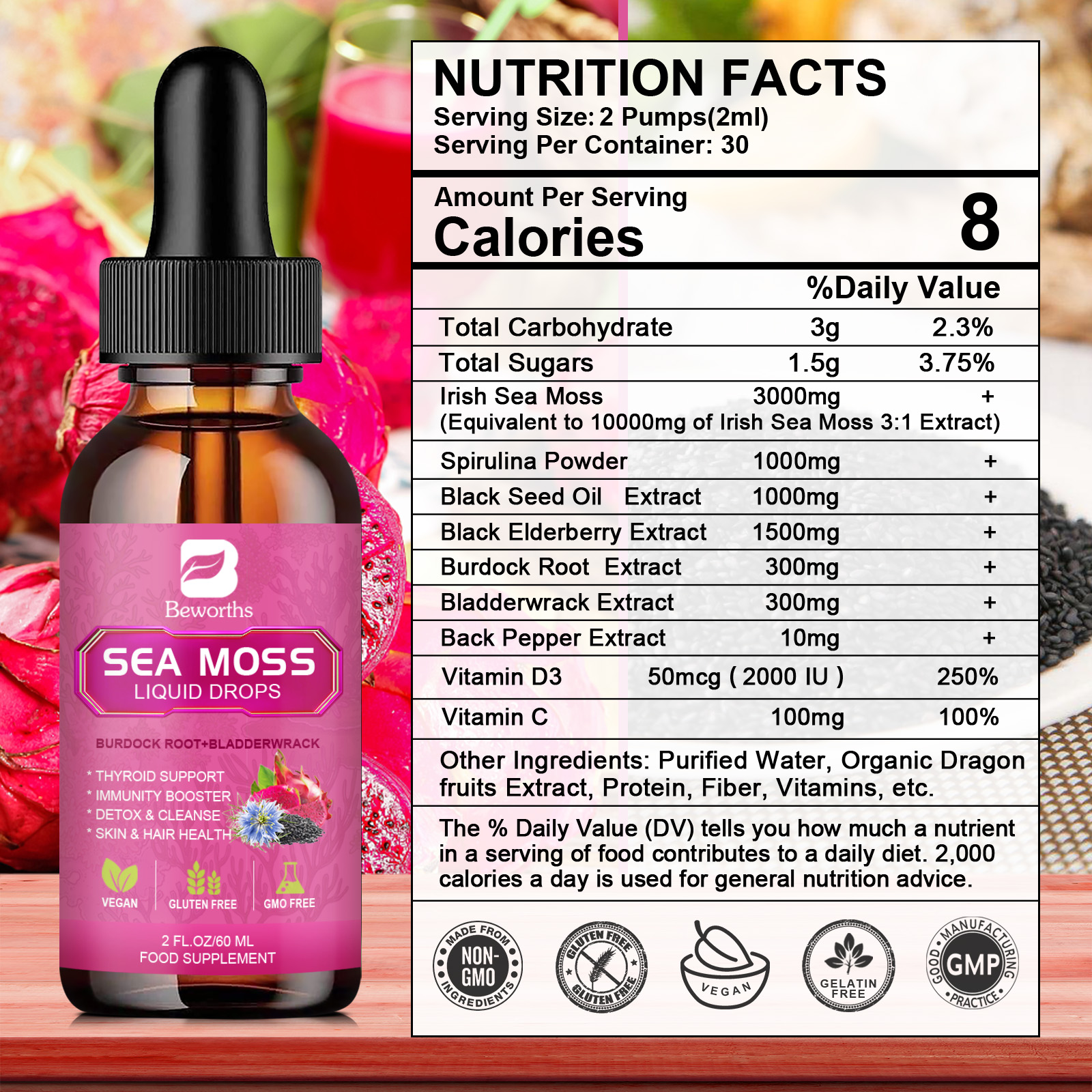 BEWORTHS 3000MG Seamoss Liquid - Root Stimulator Liquid recensione e prezzo